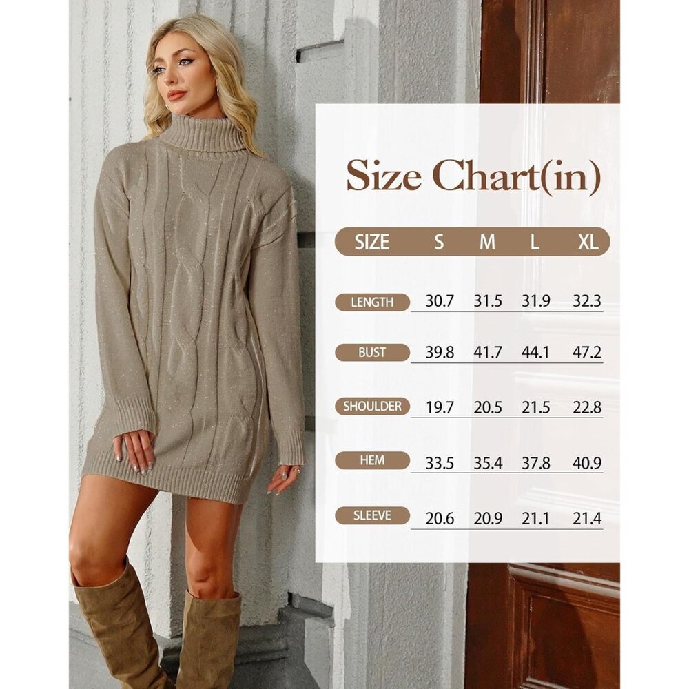 Warm and Stretchy Long Sleeve Turtleneck Midi Dress - Perfect for All Occasions - Picture 6 of 6